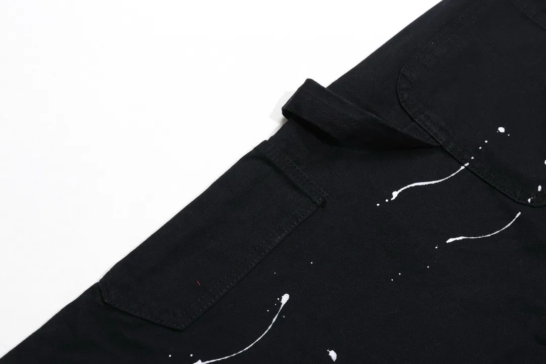 #8060 P220💰 GALLERY DEPT. Spliced ​​washed vintage jeans for men and women, high street splashed ink trousers, micro-flared casual trousers, trendy couples, the same style. Time-consuming waste materials, hand-made inkjet is an indispensable highlight.   Customized buttons, the buckle surface has been oxidized and distressed, customized ykk zippers, the minimum order is extremely high, the details of the accessories are all in place, and the hangtag and packaging are as always.  Color: Black Size: S-XXL (28-36)